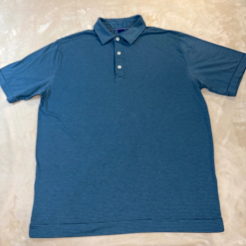 FootJoy Mens ProDry Blue Striped Short Sleeve Golf Polo Shirt Large